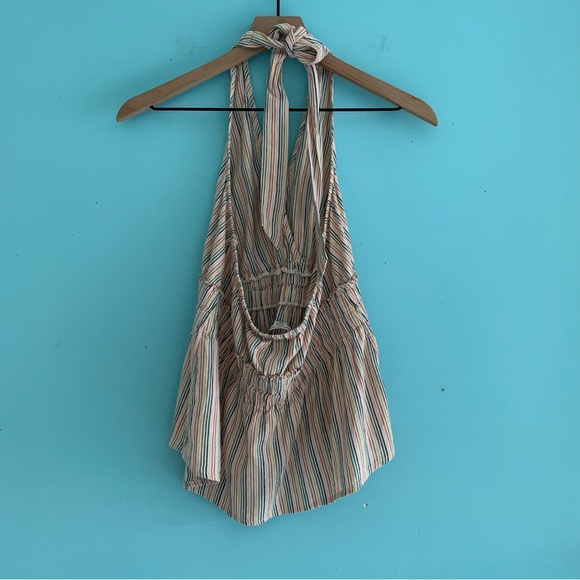 American Eagle Striped Smocked Halter Linen Top S - Picture 9 of 10